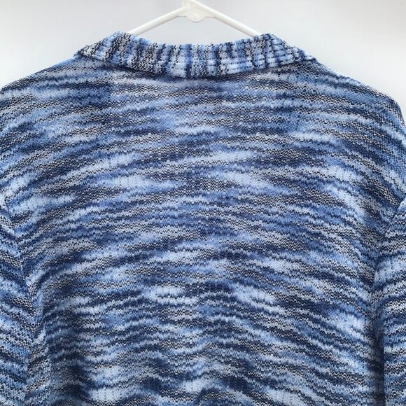 Women's 2X Mock Twinset Top Marled Blue White + Faux Silver Necklace Lagenlook - Picture 5 of 10